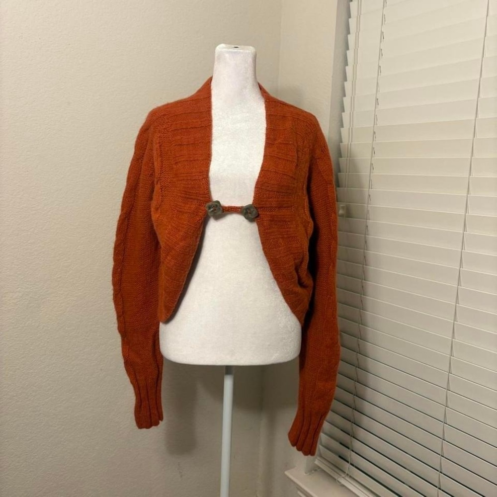 Chakana Burnt Orange Baby Alpaca Wool Cardigan Shrug Sweater Rustic Peruvian